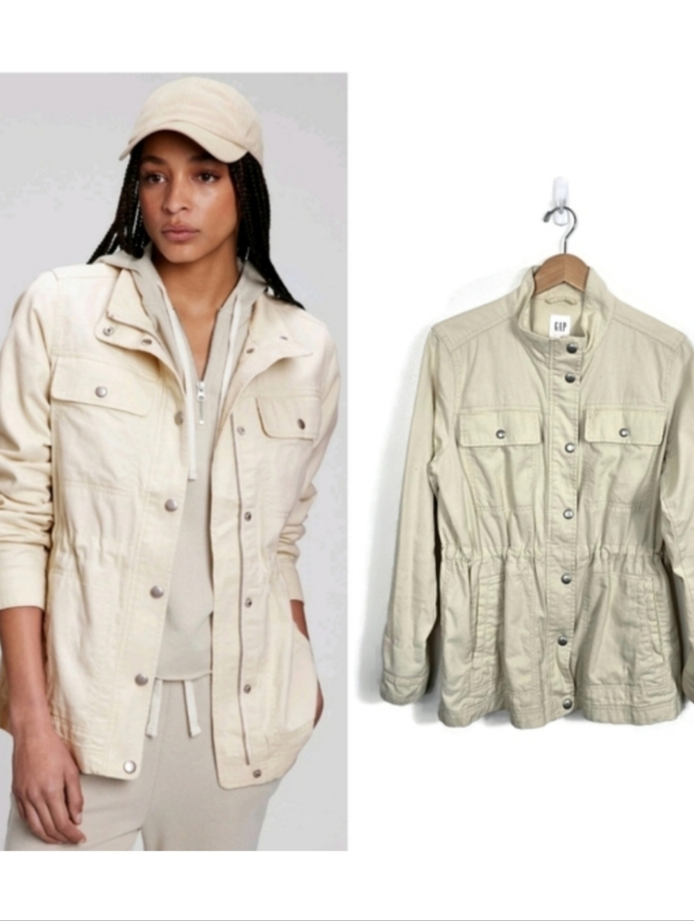 GAP Cotton Utility Safari Jacket Drawstring Waist Light Tan Women’s Large
